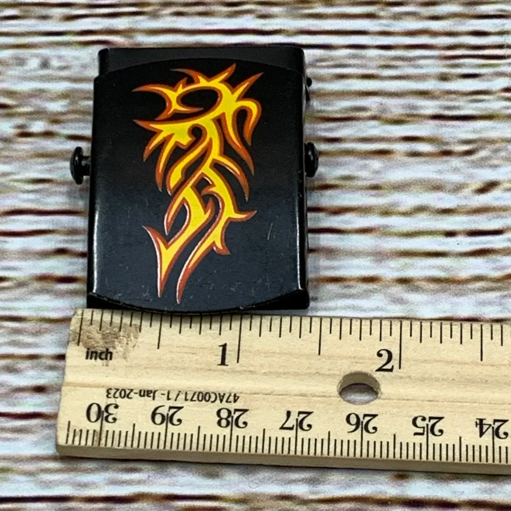 Tribal Flame Belt Buckle Black‎ Metal Flip Top Novelty Design